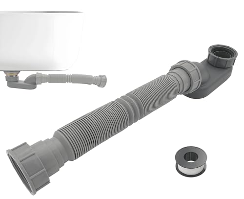Jeckthun 1 1/2 Inch Tub Drain Kit with Low Profile P Trap,Flexible Drain Pipe for Freestanding Tub, RV Shower, Clawfoot Tub - Low Profile Shower Drain Kit, Easy Installation - Image 1