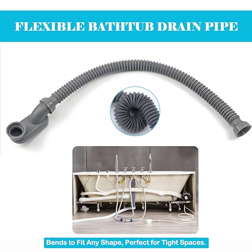Jeckthun 1 1/2 Inch Tub Drain Kit with Low Profile P Trap,Flexible Drain Pipe for Freestanding Tub, RV Shower, Clawfoot Tub - Low Profile Shower Drain Kit, Easy Installation - Image 4