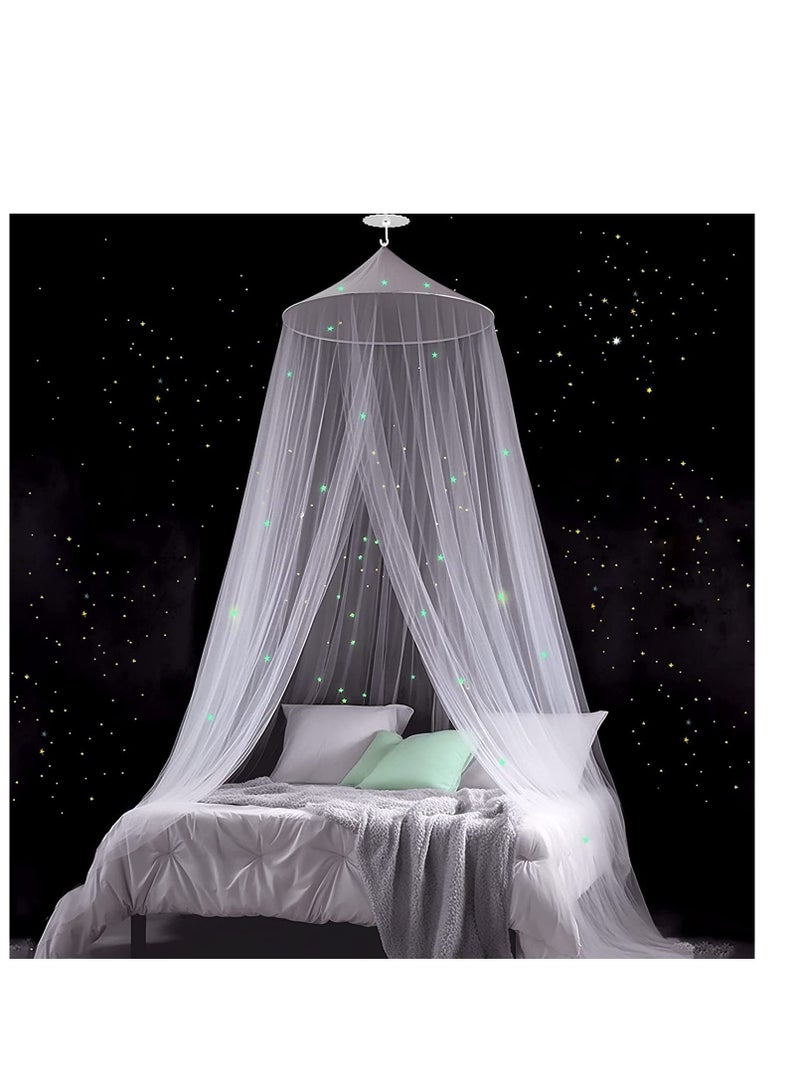 Mosquito Net for Bed Large White Bed Canopy for Girls Hanging Bed Net Easy Installation Ideal for Bedroom Decorative Travel with Storage Bag (Star) 60*250*1100cm - Image 1
