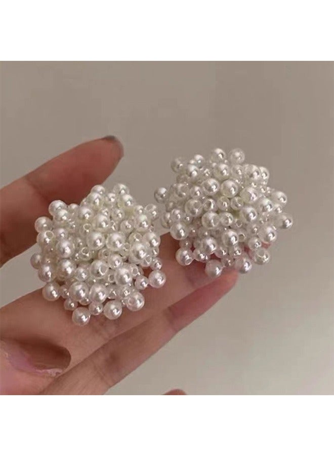 اتش واي 1 زوج أنيق بسيط أنيق فريد من نوعه كروي فو لؤلؤ مسمار أقراط ، النمط الفرنسي المرأة يوميا متعدد الاستخدامات هدايا احتفالية مجوهرات ، أقراط جديدة - Image 1