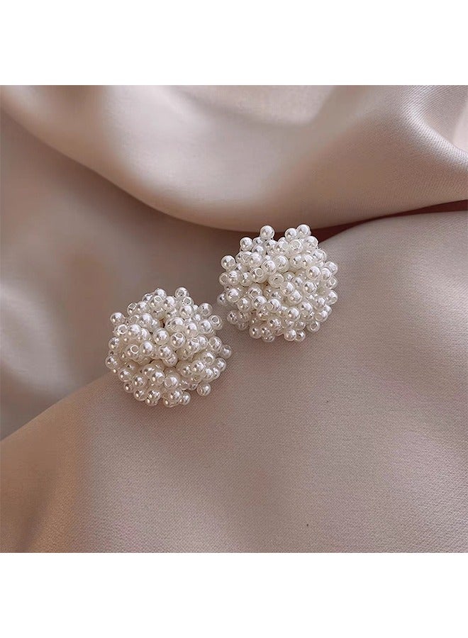 اتش واي 1 زوج أنيق بسيط أنيق فريد من نوعه كروي فو لؤلؤ مسمار أقراط ، النمط الفرنسي المرأة يوميا متعدد الاستخدامات هدايا احتفالية مجوهرات ، أقراط جديدة - Image 3