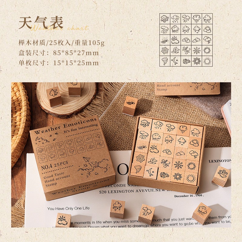 Generic Delightful Wooden Stamp Set for Journals Weather table