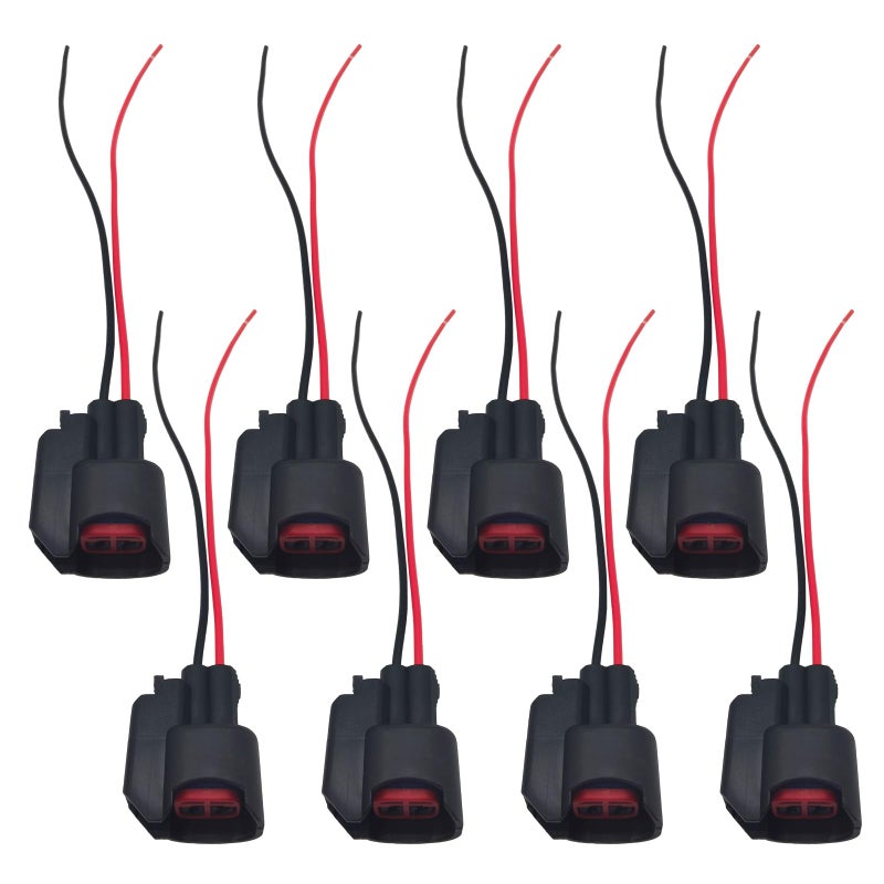 Sumjig 8 PCS Car Fuel Injector Plug Waterproof EV6 Pigtail Wiring Harness Socket Replacement Plug and Play Fuel Injector Connector Compatible with Buick Cadillac Chevrolet Dodge Ford Black