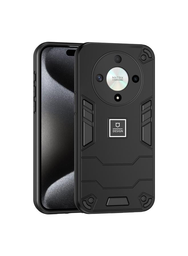 حافظة هاتف 2 في 1 مقاومة للصدمات لهاتف Honor X9b (أسود)