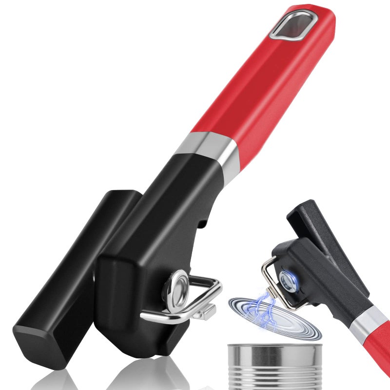 RICKUNCL 2 in 1 Safety Can Opener Manual Smooth Edge & Bottle Opener, No-Trouble-Lid-Lift Manual Can Opener with Magnet, Large Rubber Handle & Stainless Steel Blade, Side Cut Hand Can Opener for Kitchen (Red) - Image 1