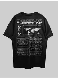 THREADCURRY Cyberpunk Oversized Drop Shoulder Cotton Loose Printed T-Shirt for Men