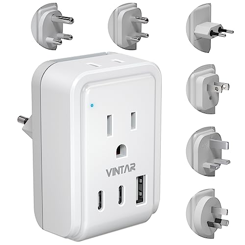 VINTAR Universal Travel Adapter Kit, VINTAR International Plug Adapter with 3 USB Ports(2 USB C, 3.4A) and 2 American Outlets, Type A,C,G,D,I,M Detachable Attachments, Adapter for US/EU/UK/India/AUS/Africa - Image 1