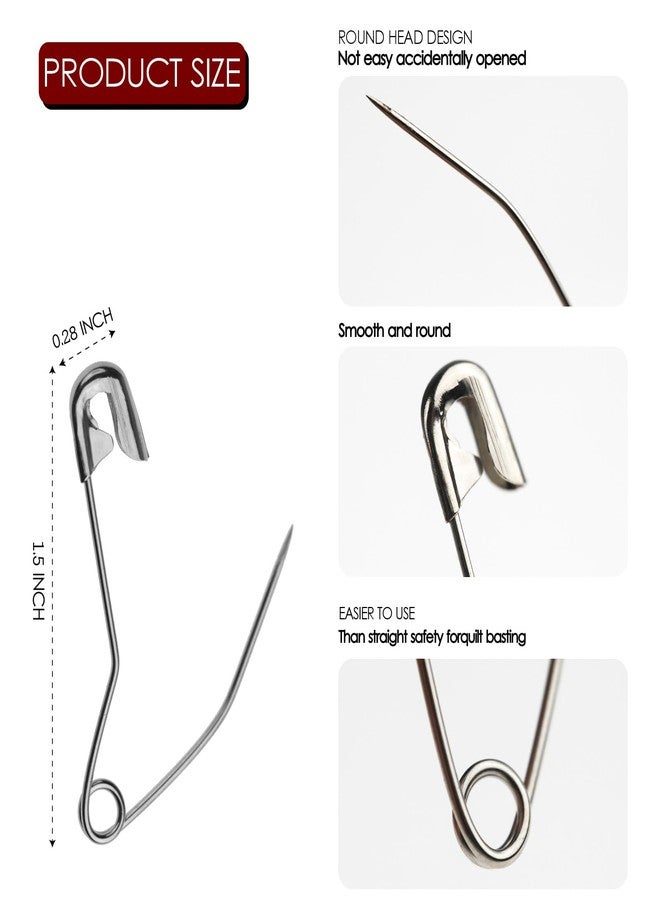 MASONEE 100 Pack Curved Safety Pins for Quilting Basting Pins 38mm/1.5inch Quilting Safety Pins Stainless Steel Quilting Pins - Image 2