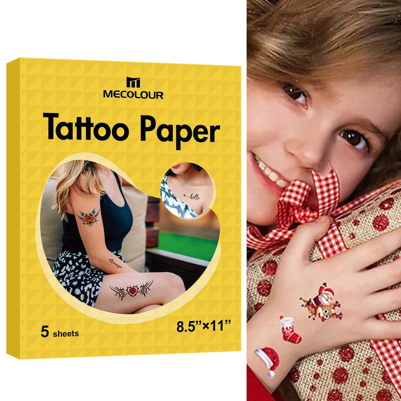 MECOLOUR Printable Temporary Tattoo Paper 8.5"X11"-5 Sets for Inkjet printer DIY Image Transfer Decal Paper for Skin, For Halloween, Celebrate Festivals, Parties, Birthday Bashes,New Year - Image 1