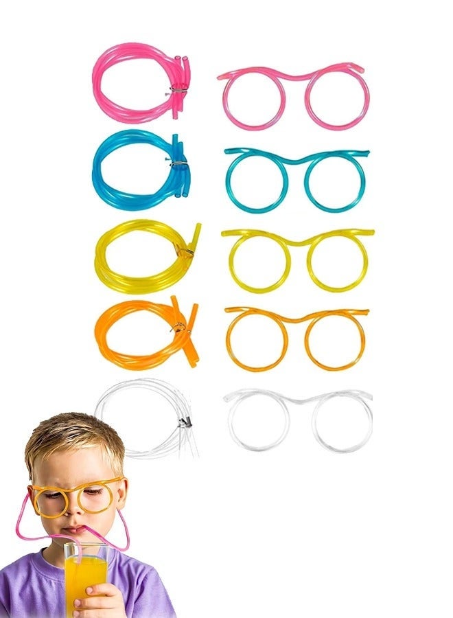 Arabest 5pcs Straws Glasses Plastic Fun Glasses Straw Covers Cap Reusable Straws for Kids Glasses Straws Drinking Adult Party Fun Straws for Eye Glasses Straw Tube Toy and Birthday Party Set - Image 1