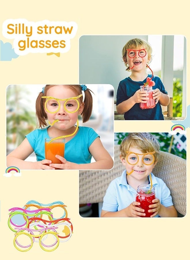 Arabest 5pcs Straws Glasses Plastic Fun Glasses Straw Covers Cap Reusable Straws for Kids Glasses Straws Drinking Adult Party Fun Straws for Eye Glasses Straw Tube Toy and Birthday Party Set - Image 4
