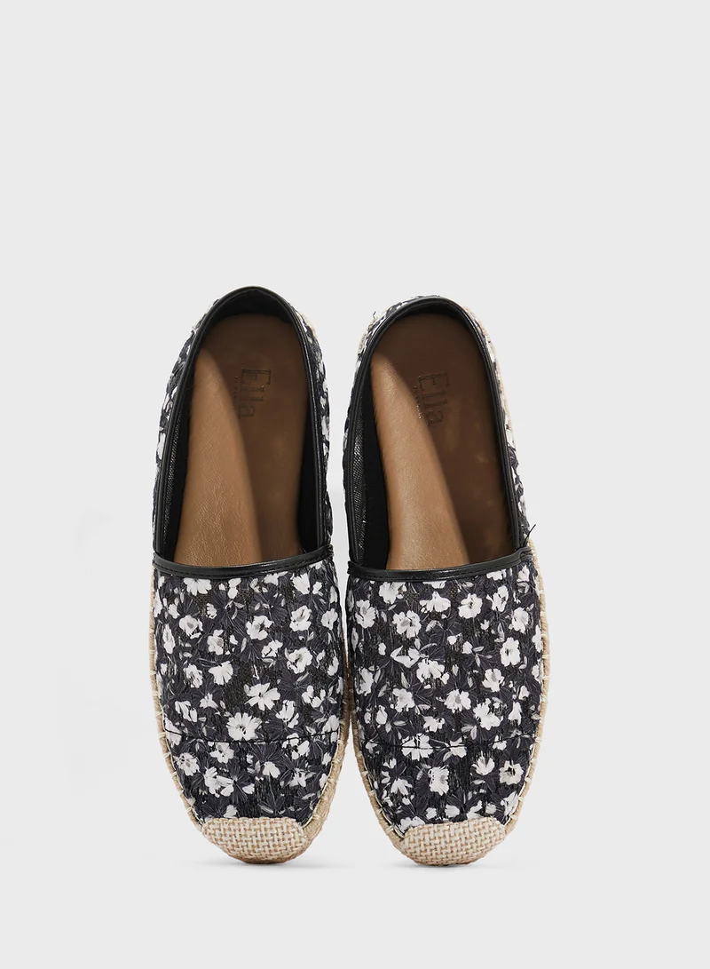 ELLA Black Floral Mesh Espadrille for Women | Best Price UAE