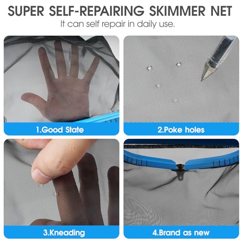 TidyMister Upgraded Self-Repair Pool Net, Pool & Pond Cleaning Skimmer with Heavy Duty Nylon Net - Fine Mesh, Aluminum Frame, Deep Trash Bag for Above Ground & In-ground Pools, Leaf Skimmer Rake Net(No Pole) - Image 2