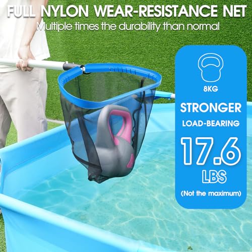 TidyMister Upgraded Self-Repair Pool Net, Pool & Pond Cleaning Skimmer with Heavy Duty Nylon Net - Fine Mesh, Aluminum Frame, Deep Trash Bag for Above Ground & In-ground Pools, Leaf Skimmer Rake Net(No Pole) - Image 4