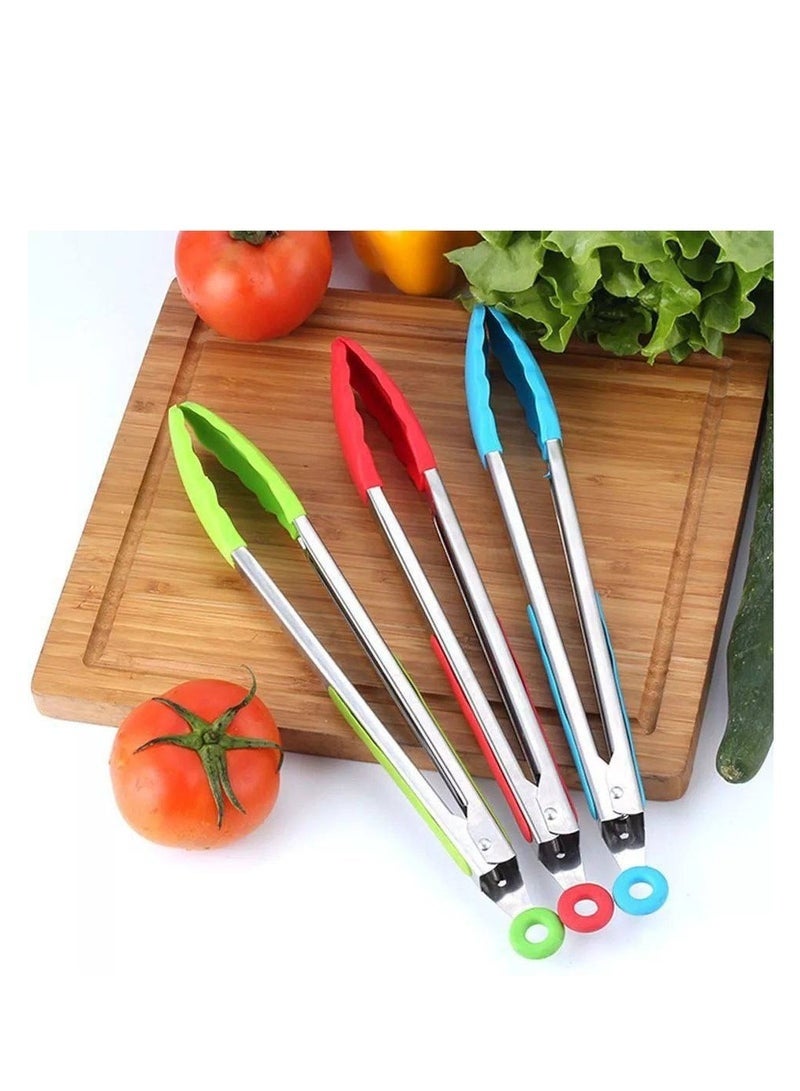 Kitchen Serving Tongs - Heavy-Duty Stainless Steel Food Tongs with Non-Stick Silicone Head and Non-Slip Grip, Plus Built-in Locking Ring, for Air Fryers, Salads, Grills, and Ovens - Image 1