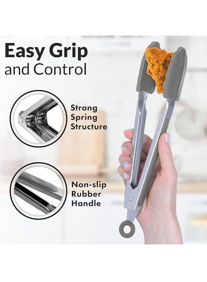 Kitchen Serving Tongs - Heavy-Duty Stainless Steel Food Tongs with Non-Stick Silicone Head and Non-Slip Grip, Plus Built-in Locking Ring, for Air Fryers, Salads, Grills, and Ovens - Image 2