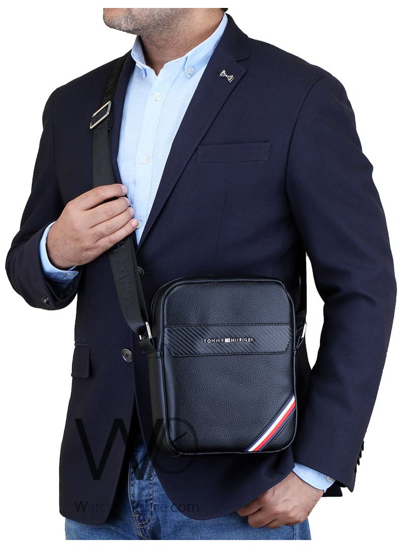 Tommy Hilfiger Plus Black Leather Tommy Hilfiger Crossbody Messenger Bag For Men  - Image 2