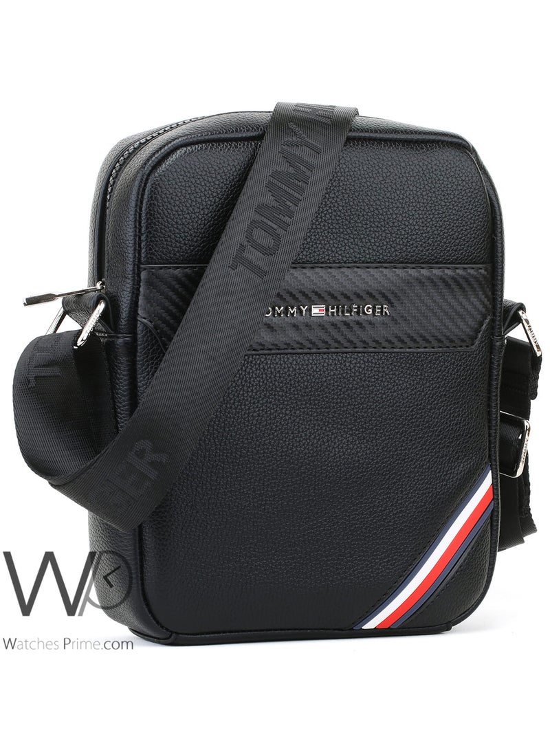 Tommy Hilfiger Plus Black Leather Tommy Hilfiger Crossbody Messenger Bag For Men  - Image 4