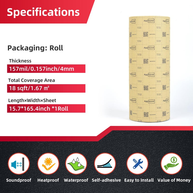AggSound 157mil(4mm) 18sqft Aluminum Foil Finish Car Insulation Roll Sound Deadening Mat - Automotive Sound Deadener Heat Shield Noise Insulation & Vibration Dampening for Audio, Roof, Trunk - Image 3