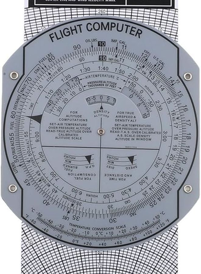 حاسوب الطيران E6B مسطرة منزلقة لرسم الطيران شفافة من مادة ABS مقاس 9.05 × 4.72 بوصة - Image 1