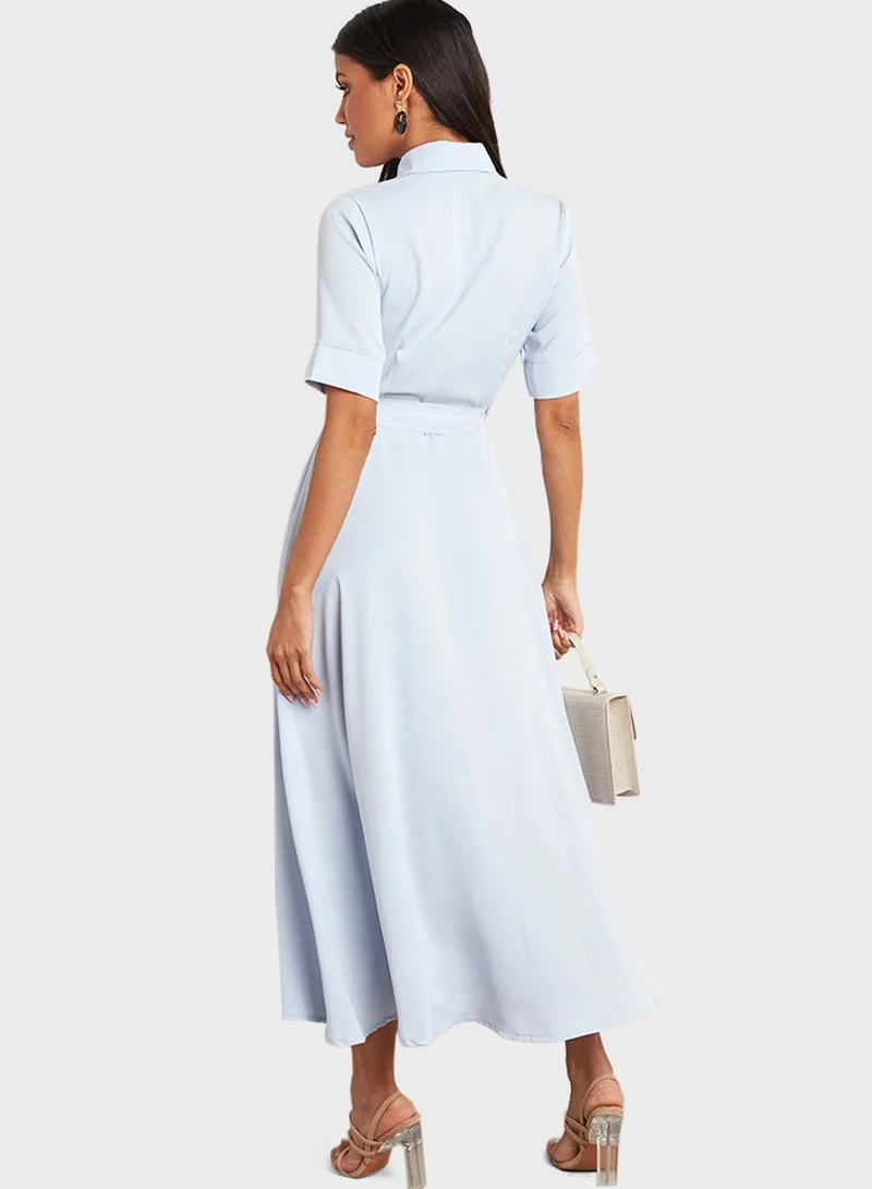 Styli Pleated Shirt Dress