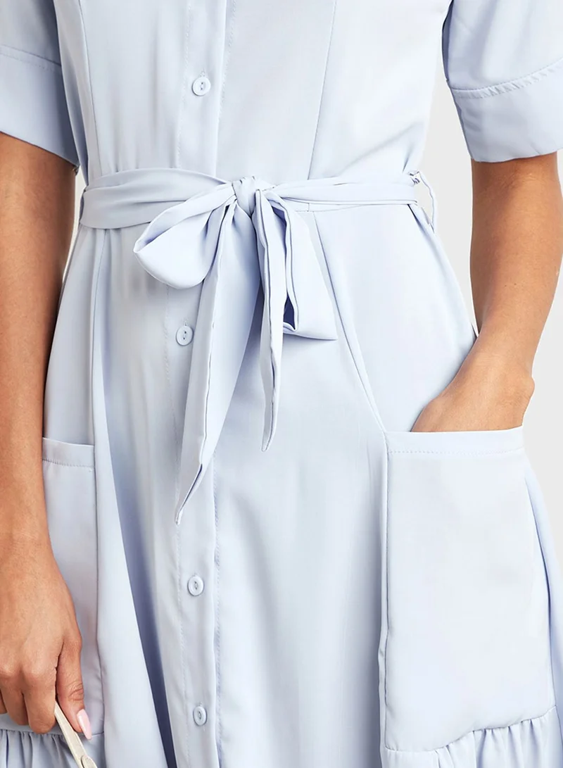 Styli Pleated Shirt Dress