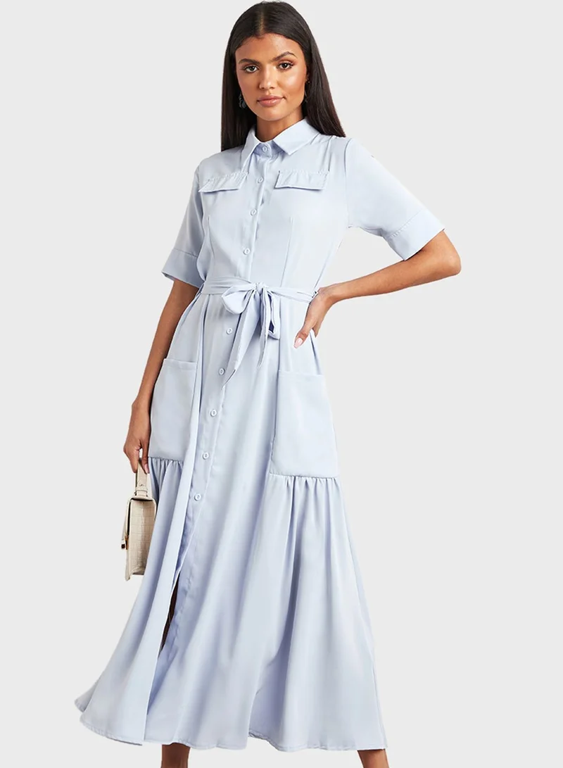 Styli Pleated Shirt Dress