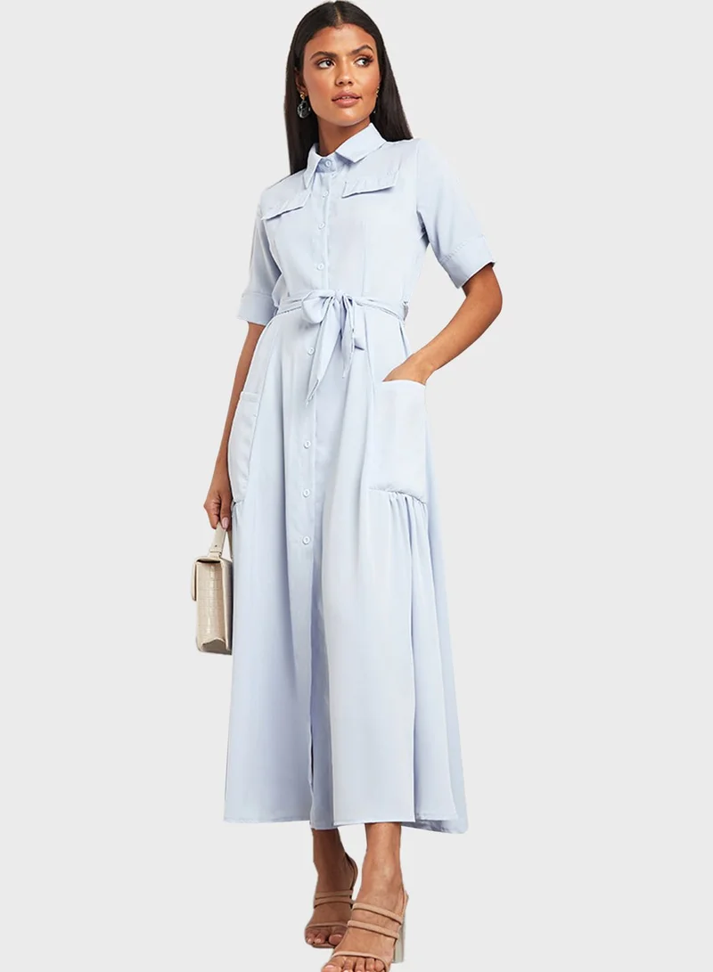 Styli Pleated Shirt Dress