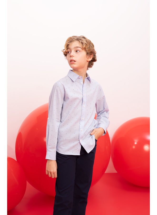DeFacto Boy Regular Fit Polo Neck Woven Long Sleeve Shirt  - Image 2