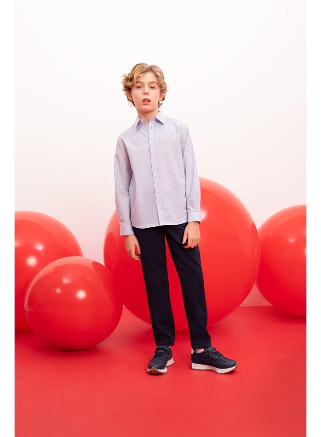 DeFacto Boy Regular Fit Polo Neck Woven Long Sleeve Shirt  - Image 4