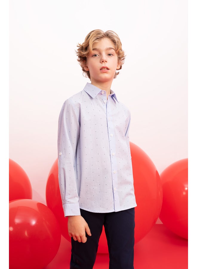DeFacto Boy Regular Fit Polo Neck Woven Long Sleeve Shirt  - Image 3