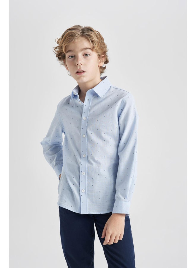 DeFacto Boy Regular Fit Polo Neck Woven Long Sleeve Shirt  - Image 5