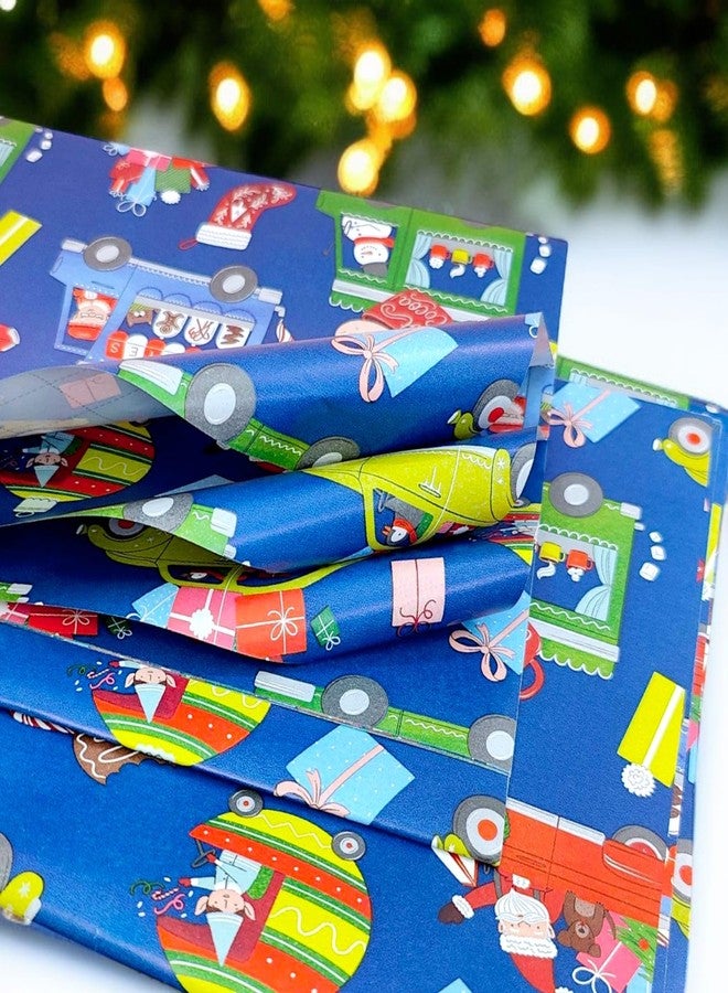 AMANVANI Blue Gift Paper Collection, Classic Christmas Wrapping Paper Sheets, Christmas And X Mas Gift Wrapping Papers Gift Cover Wrapping Paper (5pcs) Birthday Retrun Gift for Kids - Image 2