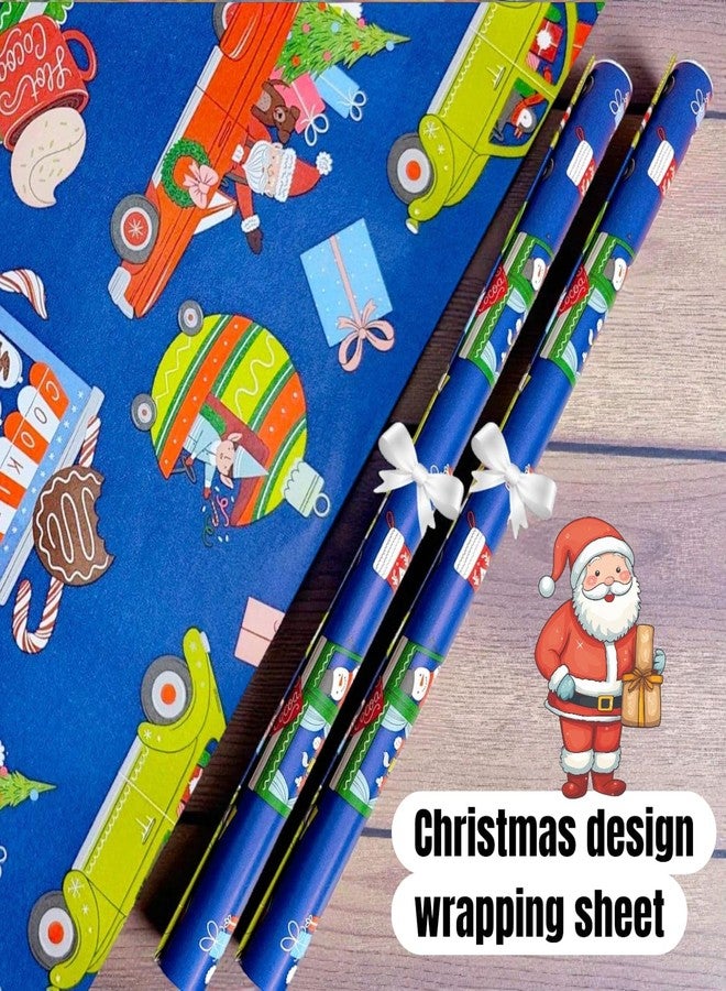 AMANVANI Blue Gift Paper Collection, Classic Christmas Wrapping Paper Sheets, Christmas And X Mas Gift Wrapping Papers Gift Cover Wrapping Paper (5pcs) Birthday Retrun Gift for Kids - Image 4