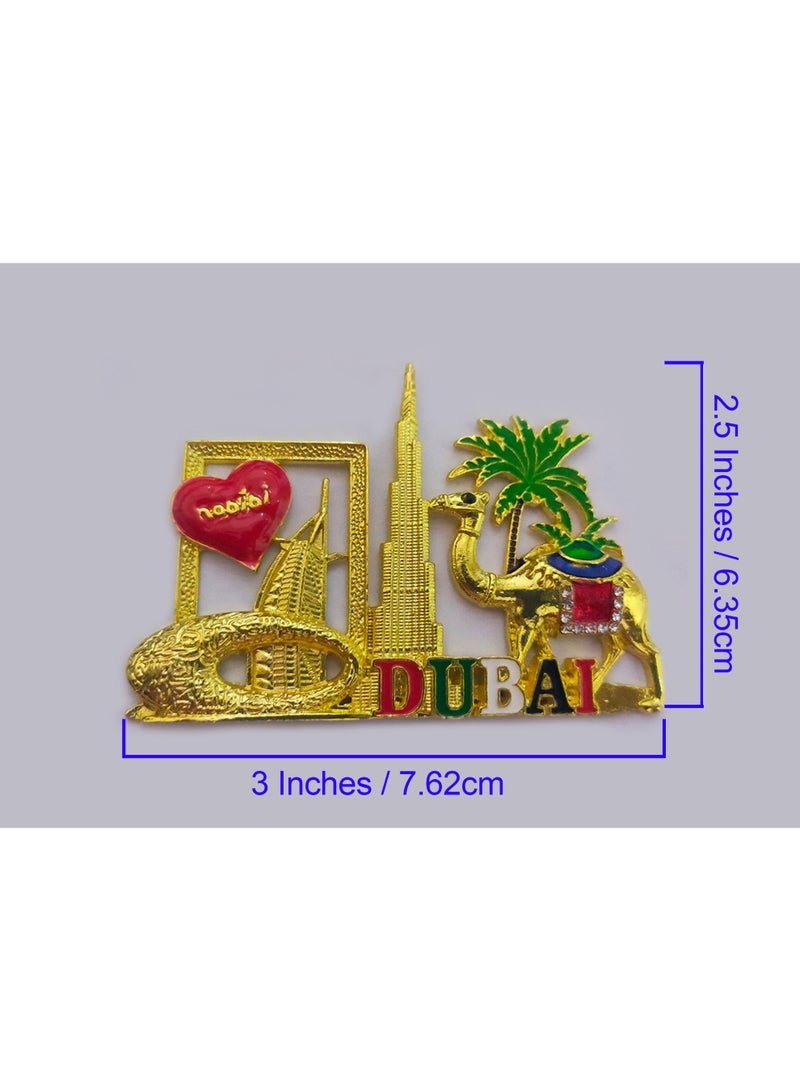 Q TRIPLE A Dubai Souvenir Metal Refrigerator Magnet | Dubai Iconic Landmarks, Cute Camel & Palm Tree | Best Gift for Friends & Family | Design-3, Golden Camel - Image 2
