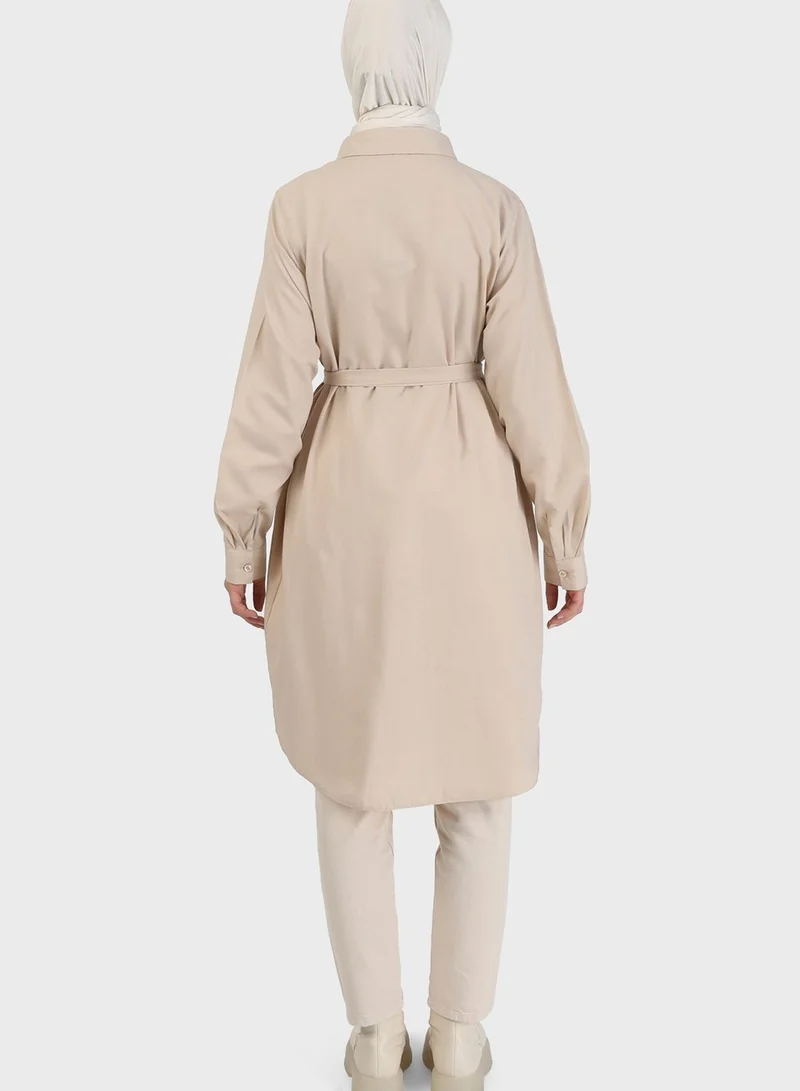 Refka by modanisa Belted Button Down Tunic