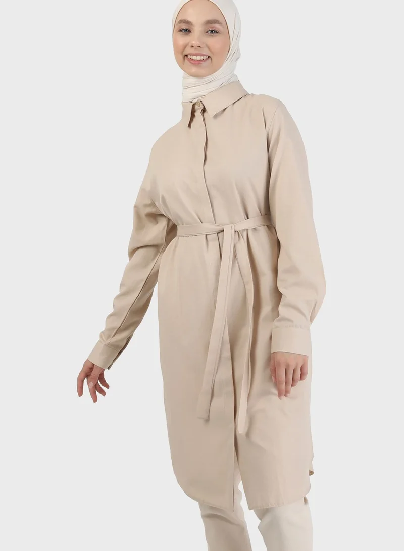 Refka by modanisa Belted Button Down Tunic