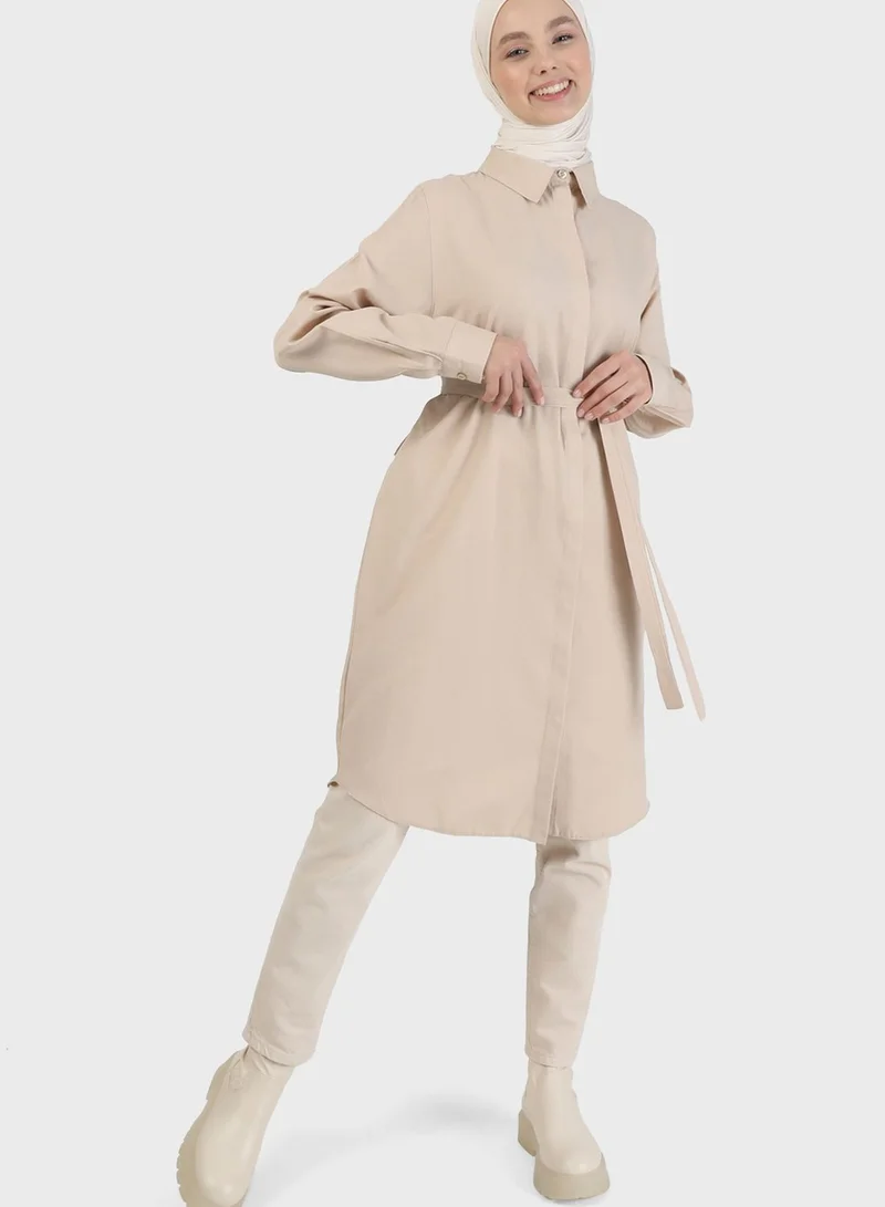 Refka by modanisa Belted Button Down Tunic