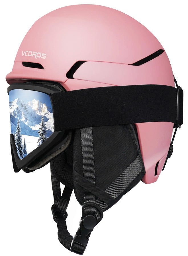 VCOROS Adult Ski Helmet with Goggles Set, Lightweight Snow Sport Helmet for Men and Women, Durable PC Shell, Shockproof Snowboard Helmet for Skiing Snowboarding Snowmobile (Matte Pink, L) - Image 1