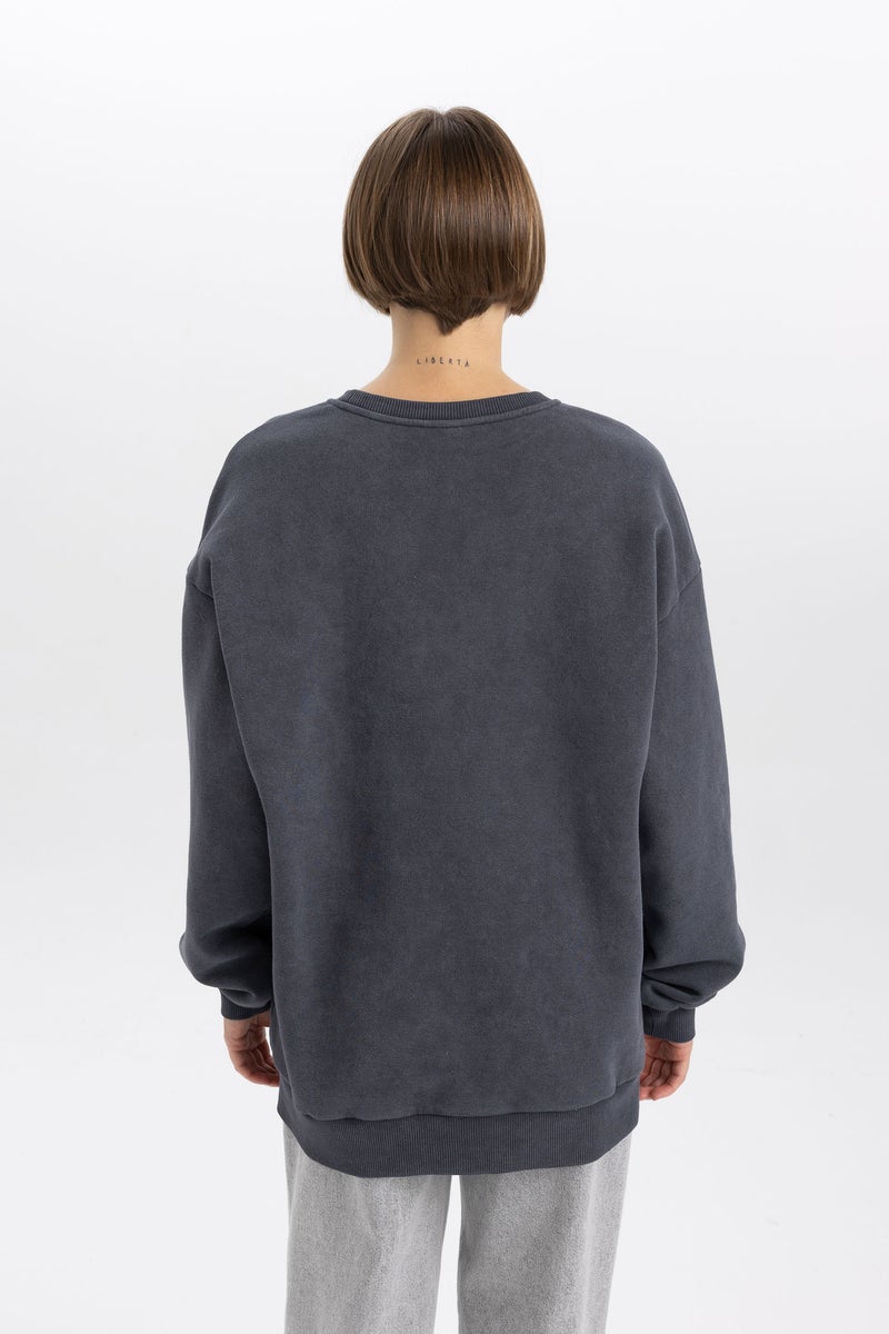 DeFacto Woman Oversize Fit Crew Neck University Printed Thick Sweatshirt  - Image 4