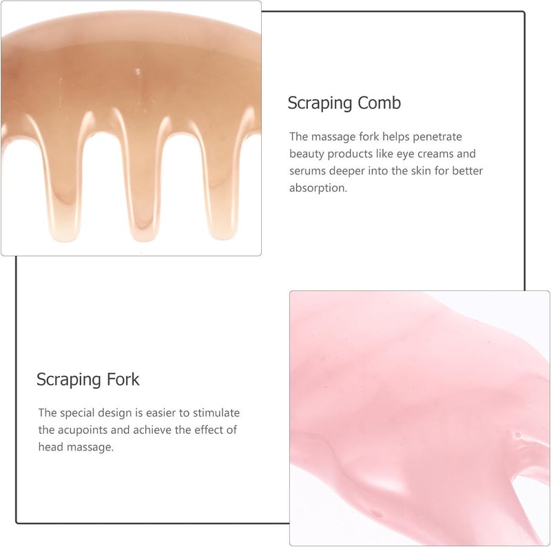 2pcs Pink Scalp Massage Comb and Y-Shaped Eye Scraping Fork Set, Multifunctional Guasha Board for Head and Facial Meridian Therapy, Relaxation and Skin Care Tool - Image 2