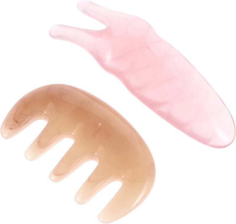 2pcs Pink Scalp Massage Comb and Y-Shaped Eye Scraping Fork Set, Multifunctional Guasha Board for Head and Facial Meridian Therapy, Relaxation and Skin Care Tool - Image 1