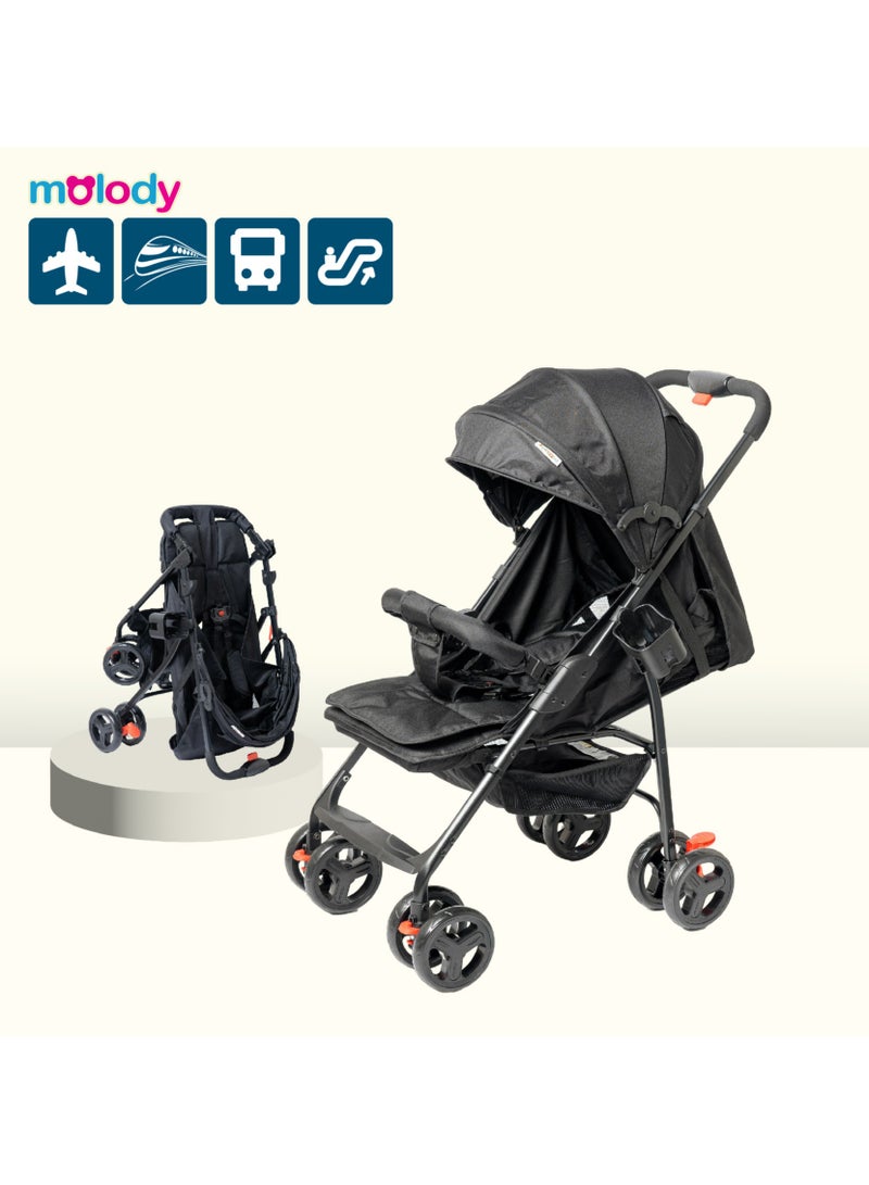 مولودي عربة أطفال خفيفة الوزن وقابلة للطي مع مقعد قابل للتعديل والاستلقاء وغطاء – نظام سفر 2 في 1 مدمج للرضع والأطفال (من 0 إلى 3 سنوات)، مناسبة لجميع التضاريس مع سلة تخزين كبيرة وحزام أمان - Image 1
