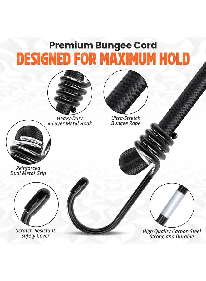 2 PCS Bungee Cords with Hooks 60cm, Latex Made Heavy Duty Weatherproof UV - Resistant Elastic Bungee Straps, Ideal for Securing Luggage, Camps, Tarps, Furniture, Wheelie Bin Lid Cover - Image 4