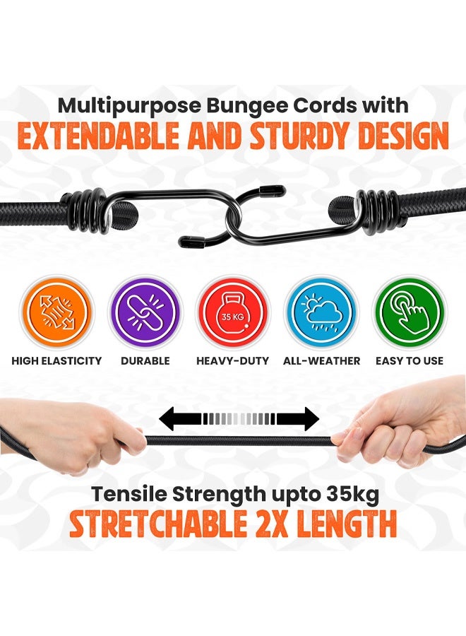 2 PCS Bungee Cords with Hooks 60cm, Latex Made Heavy Duty Weatherproof UV - Resistant Elastic Bungee Straps, Ideal for Securing Luggage, Camps, Tarps, Furniture, Wheelie Bin Lid Cover - Image 3
