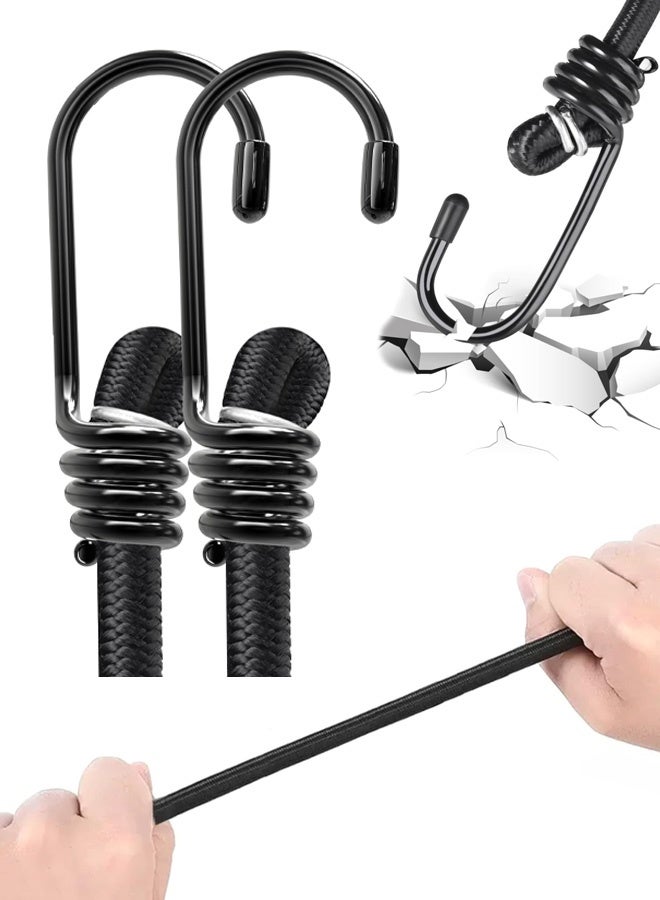 2 PCS Bungee Cords with Hooks 60cm, Latex Made Heavy Duty Weatherproof UV - Resistant Elastic Bungee Straps, Ideal for Securing Luggage, Camps, Tarps, Furniture, Wheelie Bin Lid Cover - Image 1