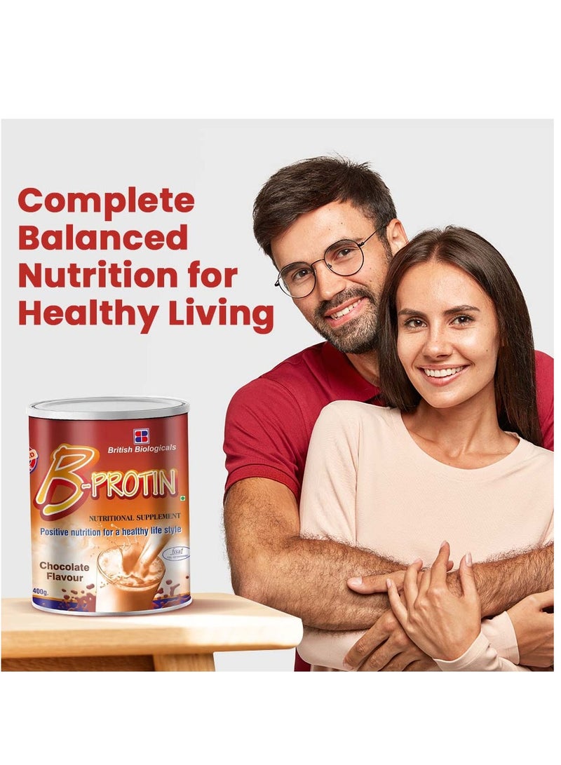 British Biologicals B-Protin Nutritional Supplement | Whey, Soy & Casein Blend | Immunity & Energy Support | Vitamin A, Folic Acid & Zinc | Supports Digestion | Gluten-Free | Chocolate Flavour | 400g - Image 2
