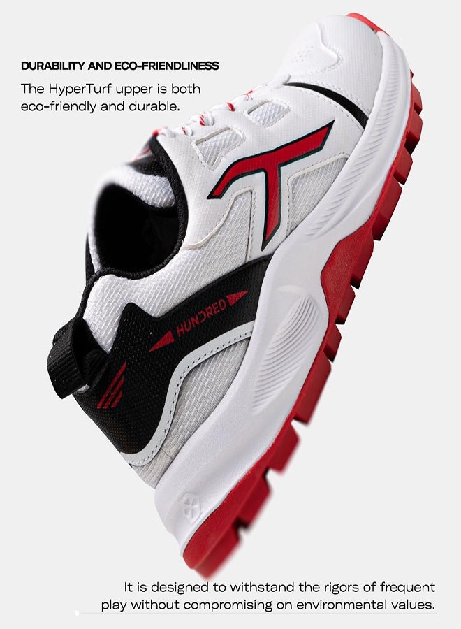 Hundred Hyperturf Cricket Shoes | TerraSpike Rubber Studs | Embedded Support Plate for Stability | Lightweight & Durable | Ideal for Turf, Ground & Hard Surfaces White/Black/Red (UK 11) - Image 3
