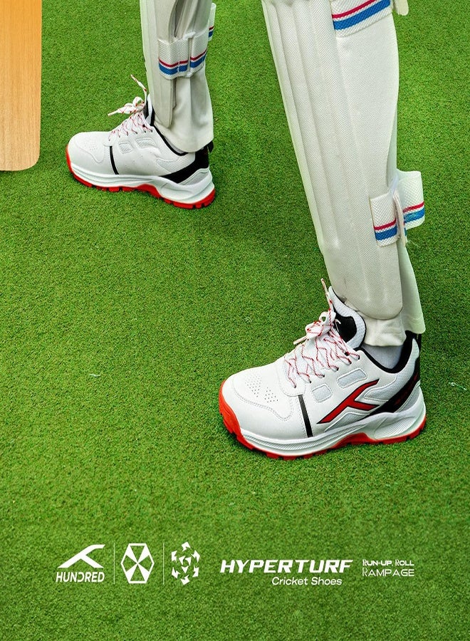 Hundred Hyperturf Cricket Shoes | TerraSpike Rubber Studs | Embedded Support Plate for Stability | Lightweight & Durable | Ideal for Turf, Ground & Hard Surfaces White/Black/Red (UK 11) - Image 2