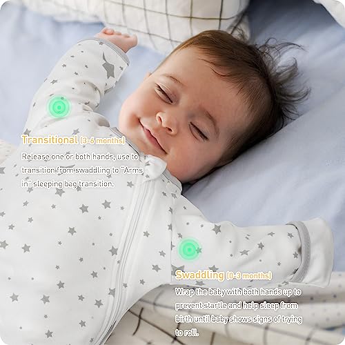 Knirose Transitional Baby Swaddling Sack with Arms Up Length Sleeves Mitten Cuffs 0-3 Months Wearable Swaddling Blanket Sleeping Bag Cotton for Newborns Boys Girls Sleep Sacks Snug Fit Calms Startle Reflex - Image 3